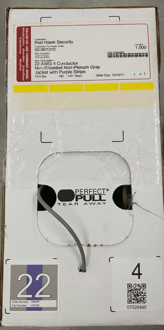 Smart Wire425305 22/4 NON SHIELDED NON PLENUM GRAY JACKET W/PURPLE STRIPE 1000FT