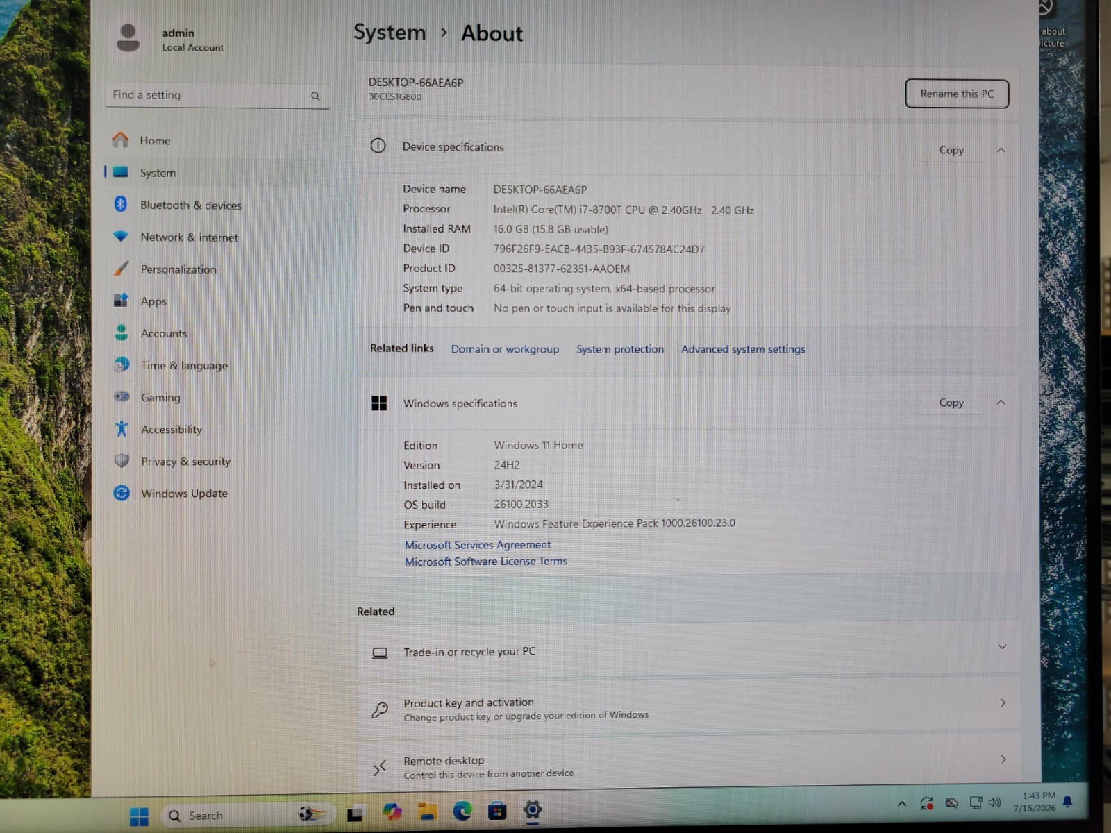 Lenovo ThinkStation P330 Tiny i7-8700T@2.4Ghz 16GB RAM 256GB SSD | C1185