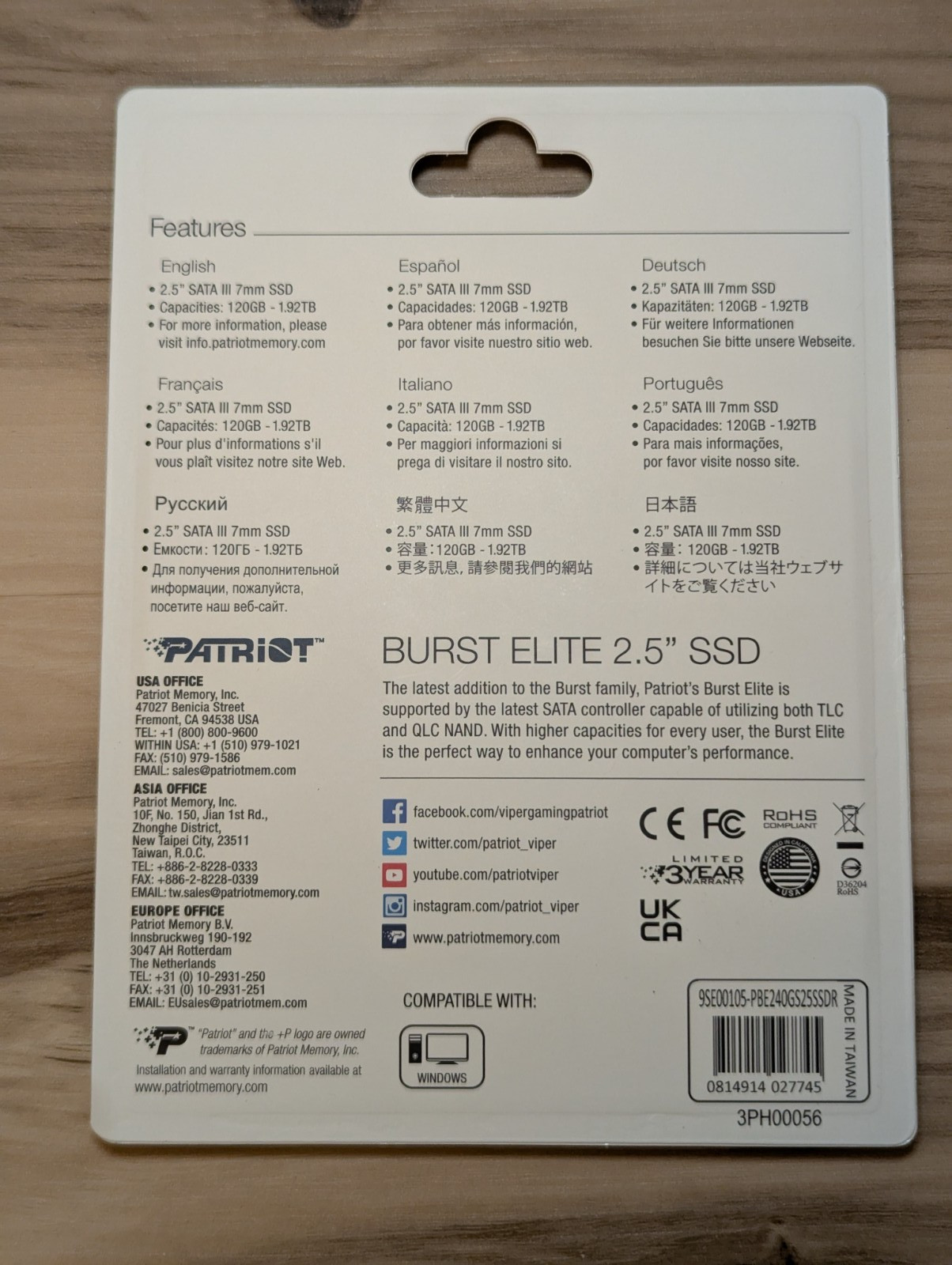 Patriot Burst Elite 240GB, Internal, 2.5 inch (PBE240GS25SSDR) Solid State Drive