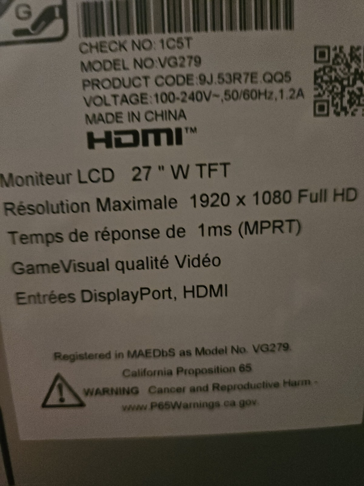ASUS TUF GAMING VG279QM IPS 27″ 1080P 165Hz Gaming Monitor