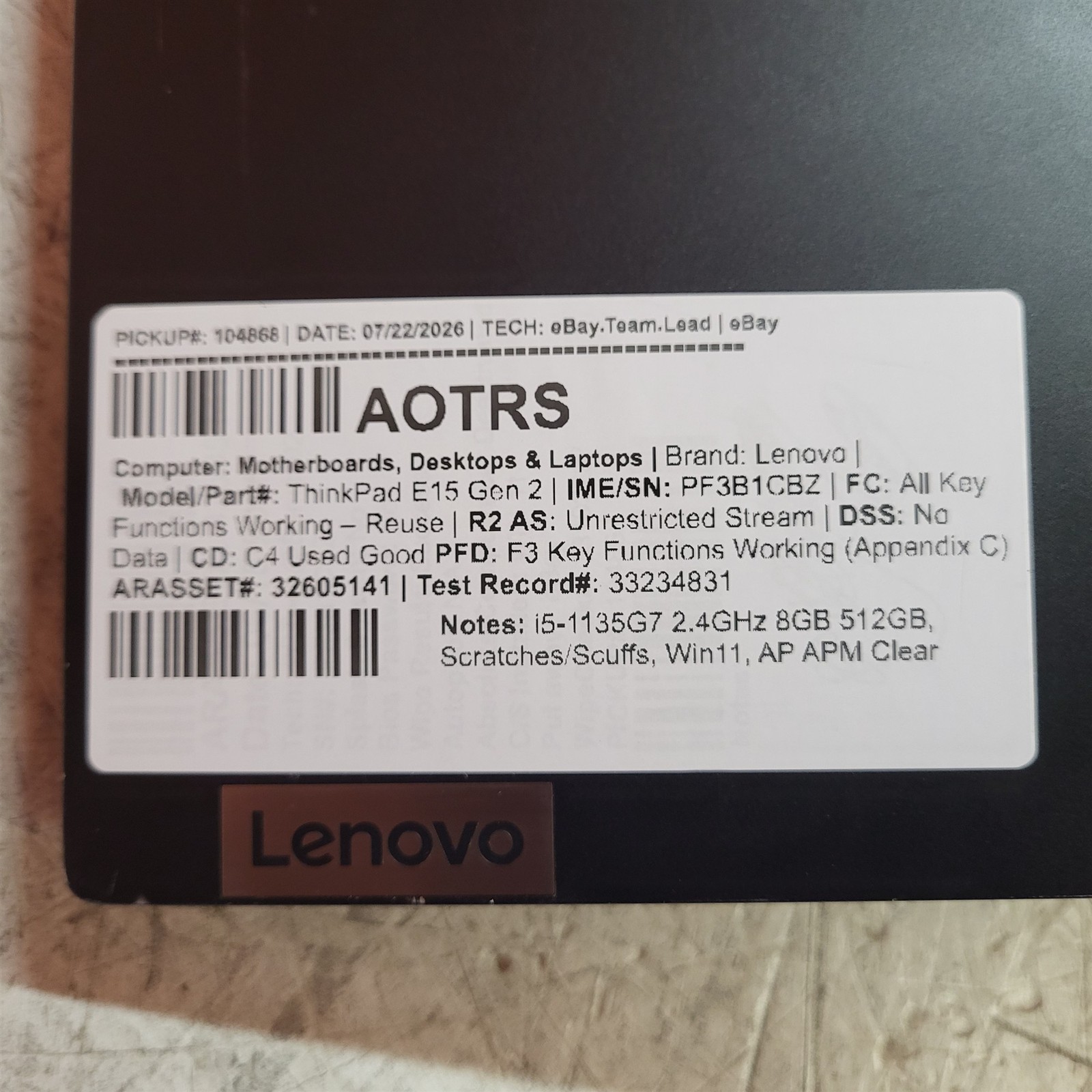Lenovo ThinkPad E15 Gen 2 Laptop Intel i5-1135G7 2.5GHz 8GB 512GB SSD w/OS
