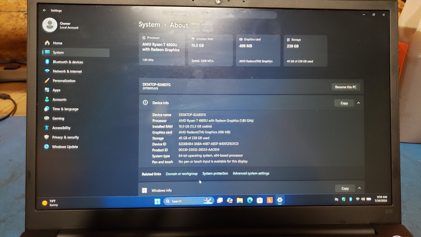 Lenovo ThinkPad E15 GEN 2 AMD RYZEN 7 4800U 16GB RAM 256GB NVME