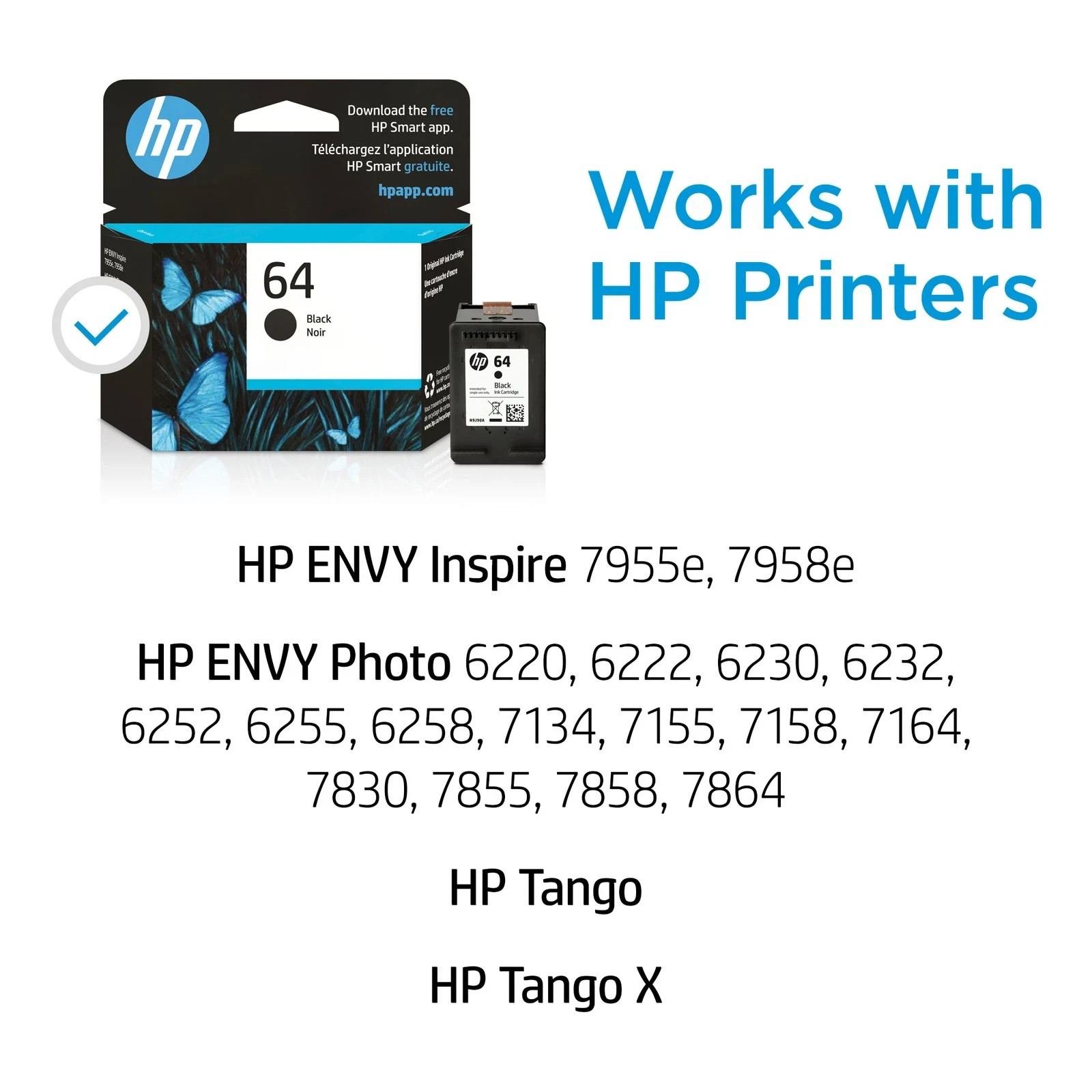 HP 64 Black Original Ink Cartridge, 200 pages, N9J90AN#140, NEW
