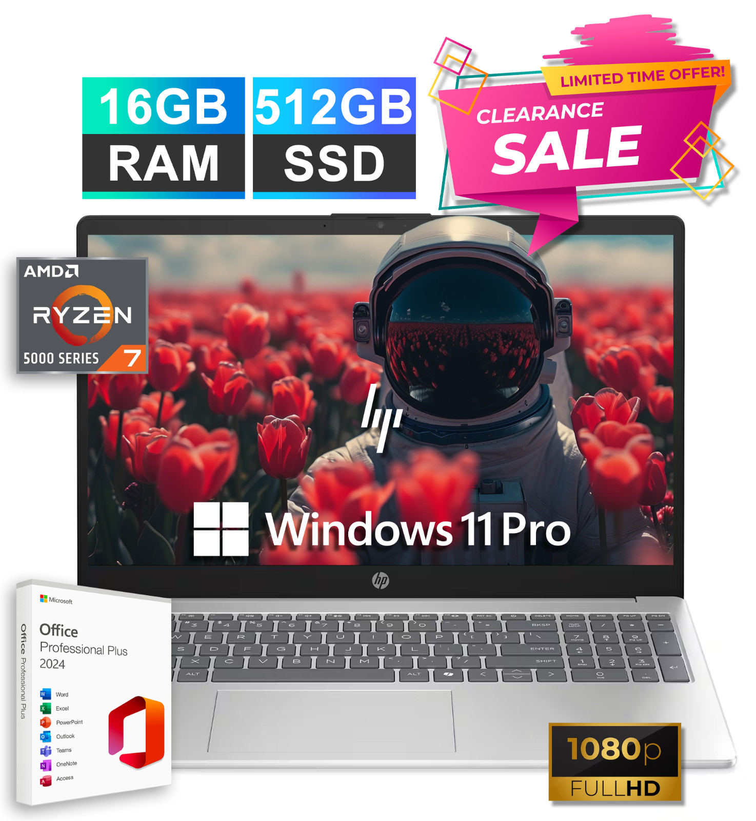 2026 HP Pavilion Laptop 15.6″ 8-Core AMD Ryzen 7 16GB RAM & 512GB SSD Office PRO