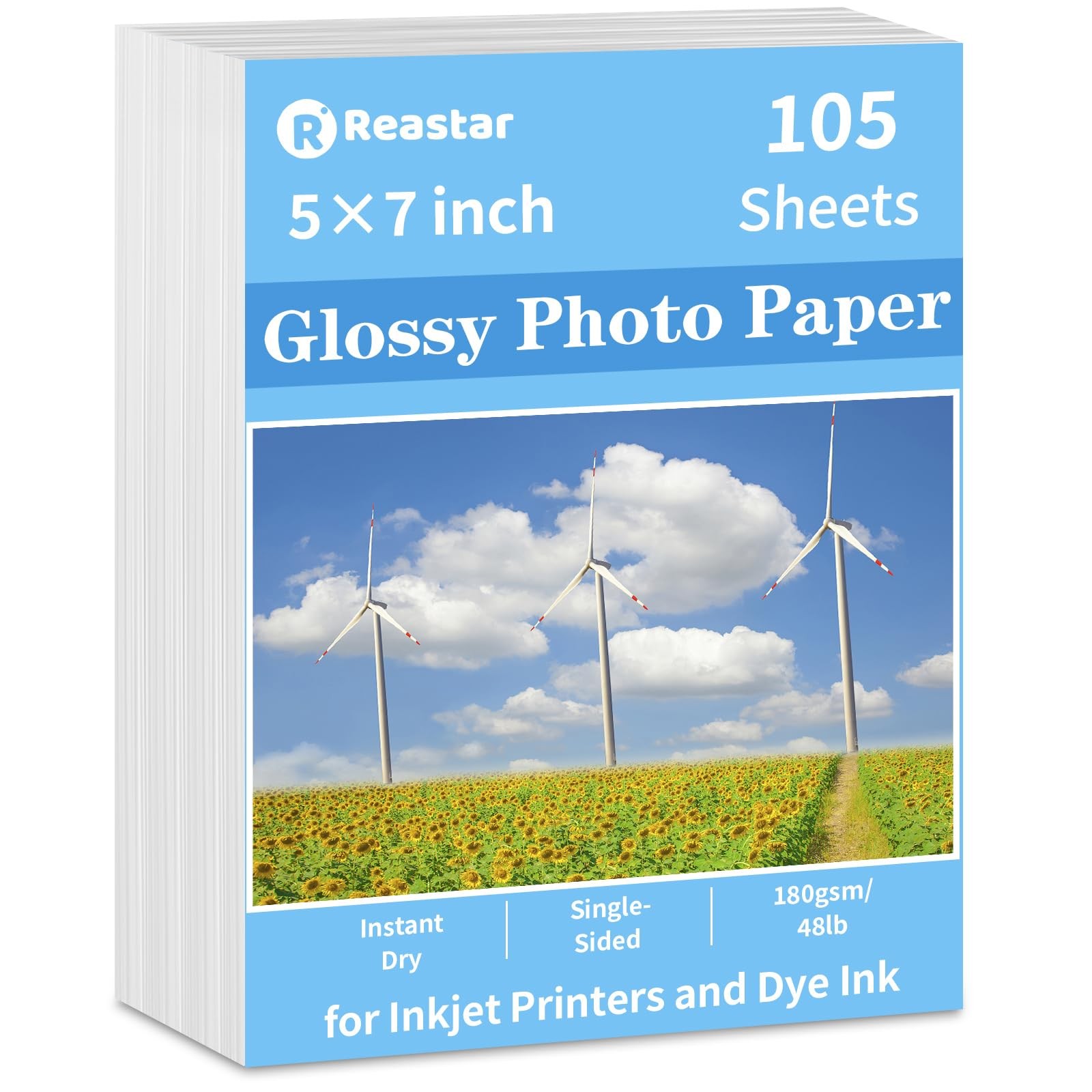 Glossy Photo Paper 5×7 Inch 105 Sheets Inkjet Printer 180gsm/48lb Picture