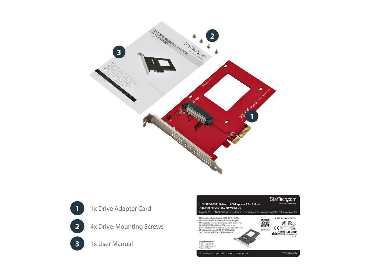 StarTech.com U.2 to PCIe Adapter for 2.5″ U.2 NVMe SSD – x4 PCI Express 3.0 Mode