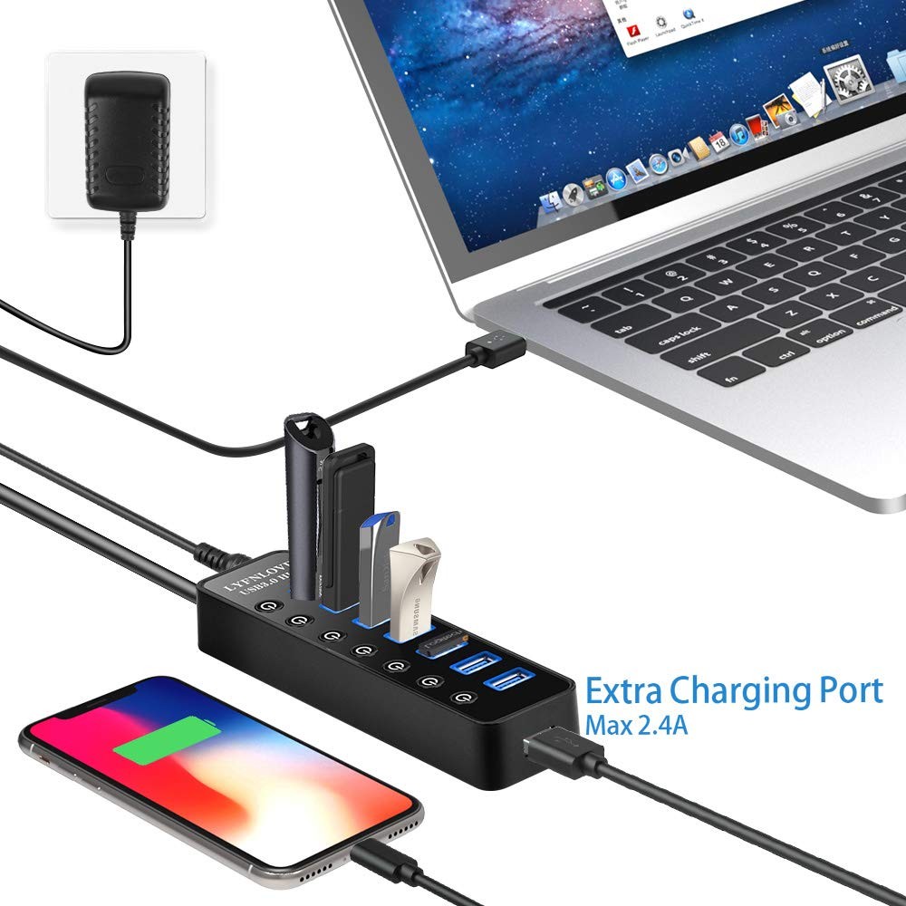 Powered Usb Hub 3.0 Extender Multiple Port Hub Splitter For Laptop Pc With Power