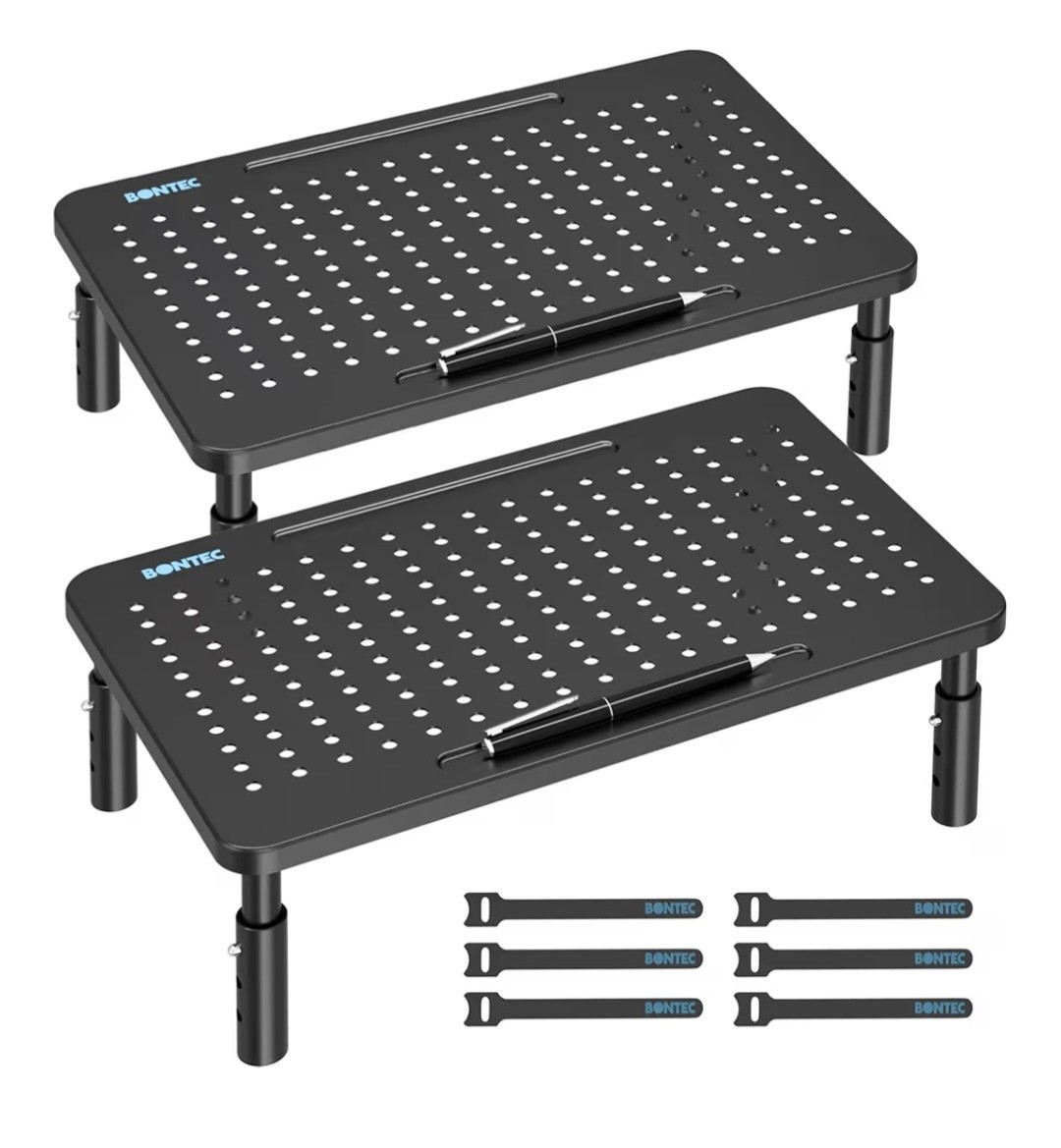 BONTEC Adjustable Metal Laptop Stand, Black, 14.5×9.1in, Cable Management, Pen …