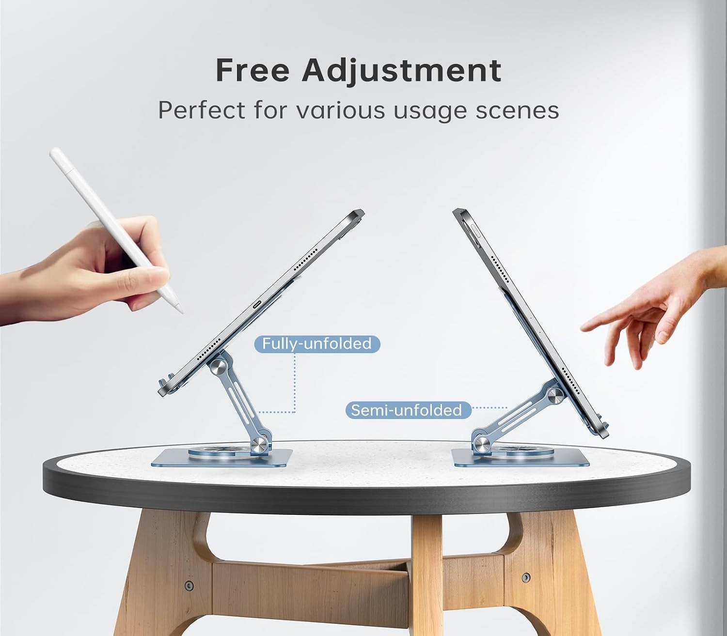Universal Tablet Stand with Adjustable Height & 360° Swivel Base – Blue Elegance