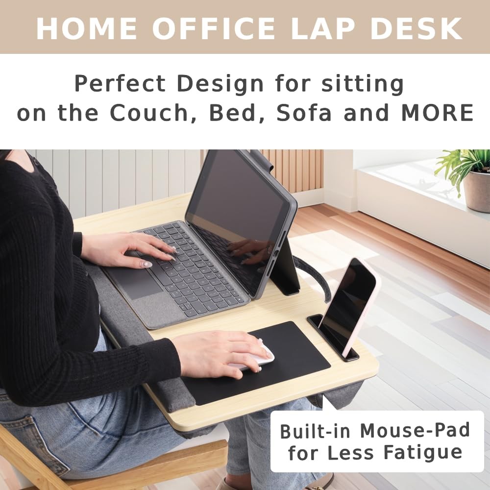 Laptop Lap Desk Mousepad Cushion For 15.6 Inch Tablet Phone Holder 21″ Wood