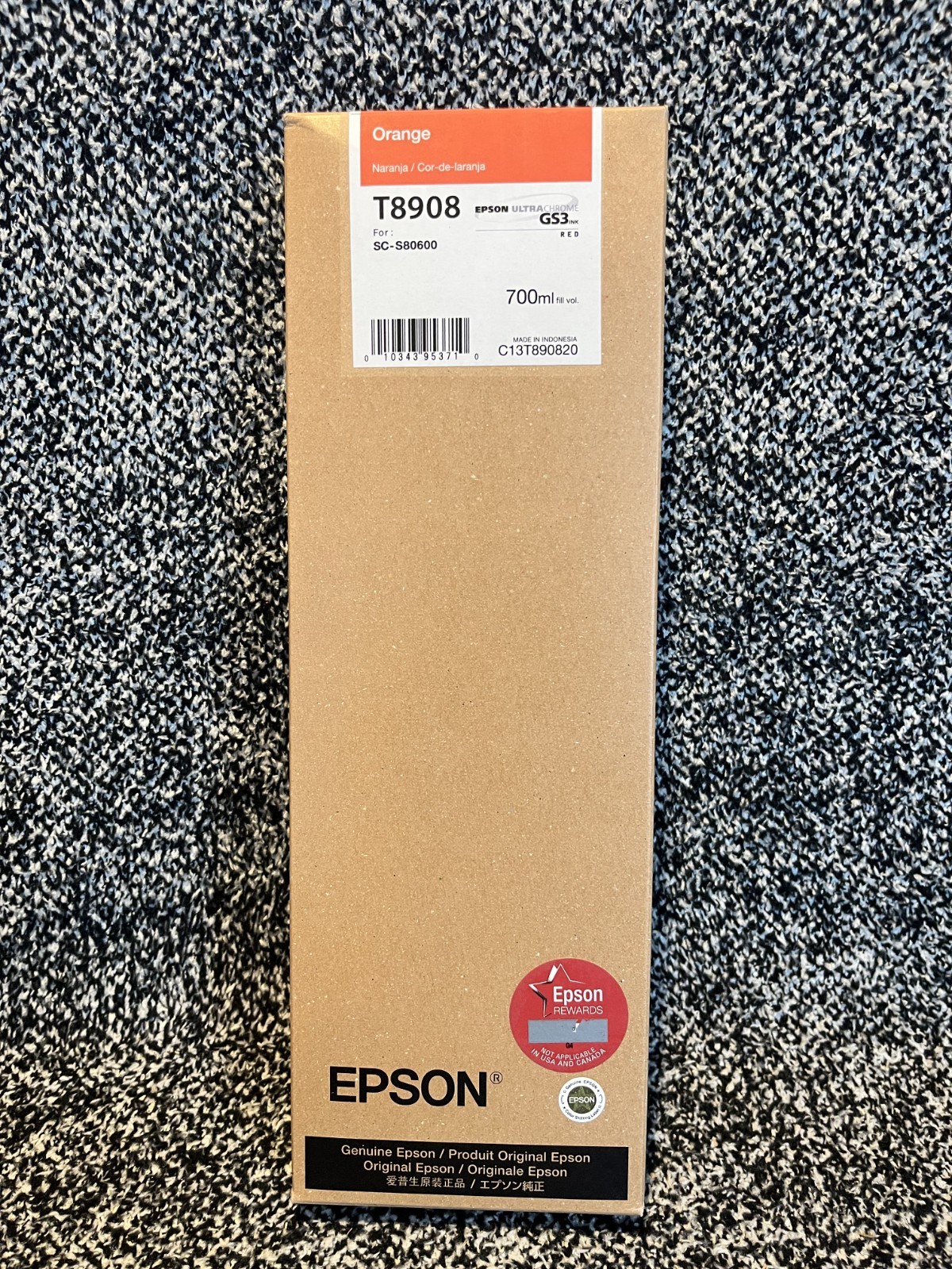 GENUINE Epson GS3 Orange Ink 700ml (T8908) for S80600 Date: August 2028