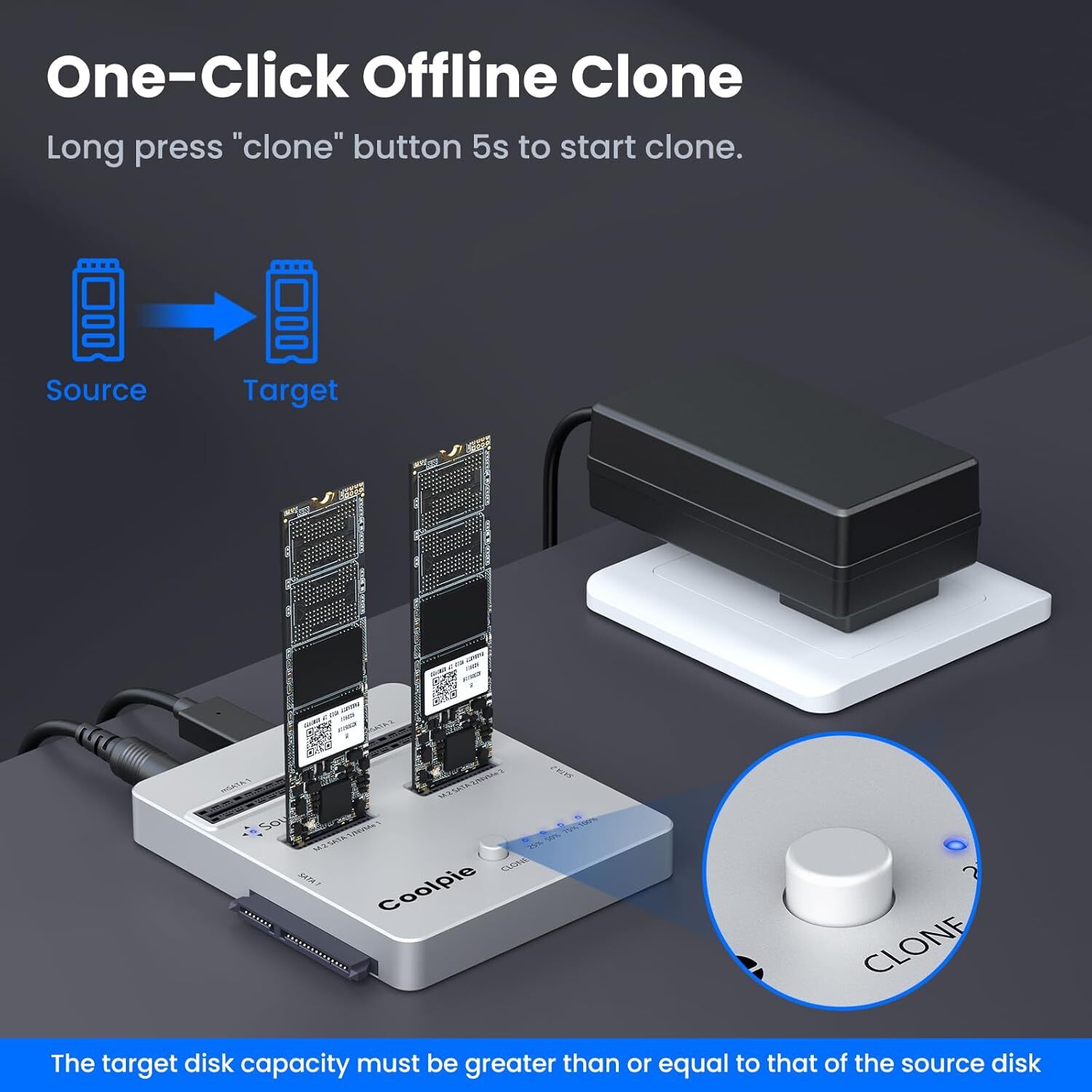 NVME/SATA 3-in-1 SSD Cloner Offline Clone M.2 Cloner fr M.2 NVME/SATA、mSATA、SATA