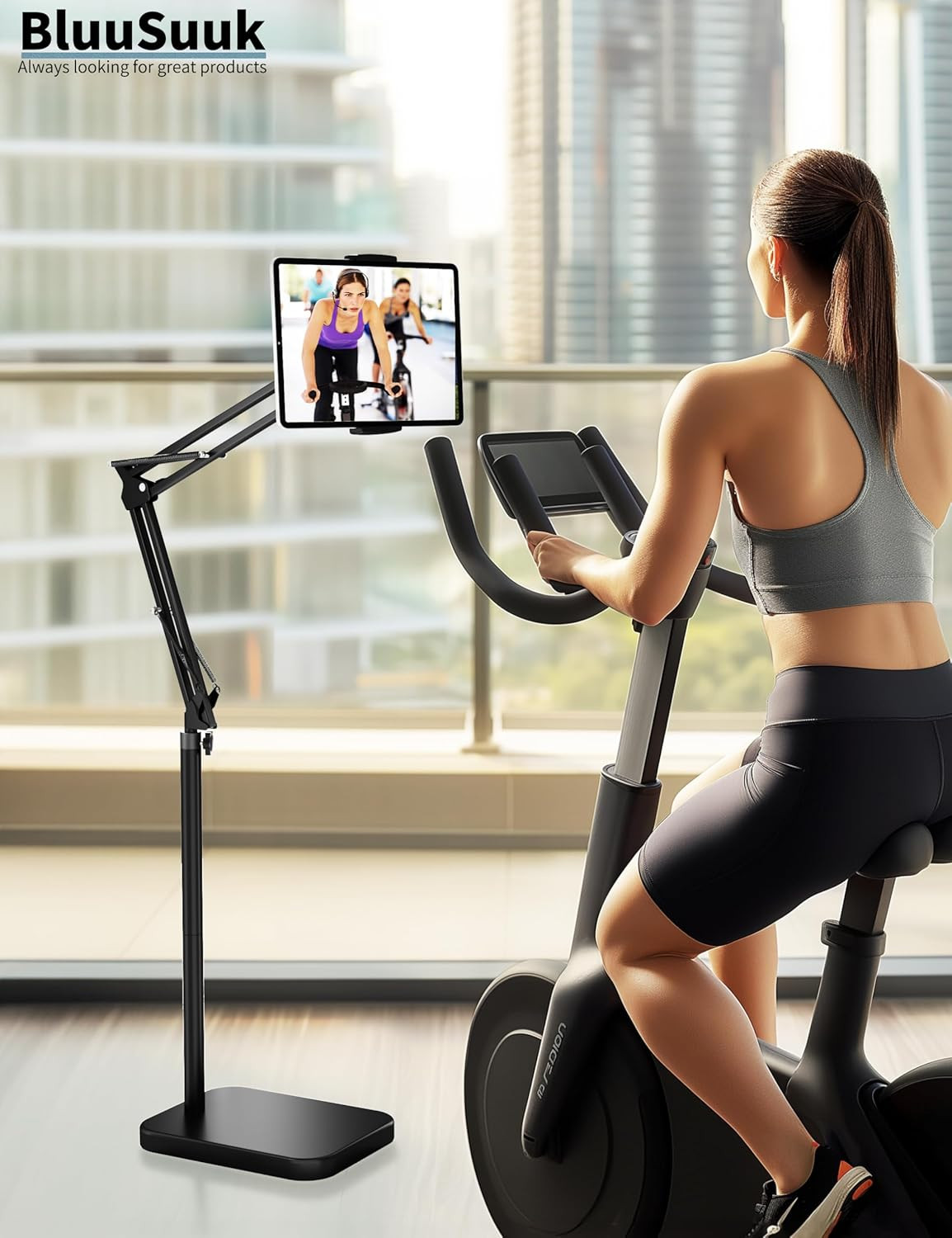 Tablet Floor Stand with 11Lb Stable Base – Adjustable Height Stretchable Arm Swi