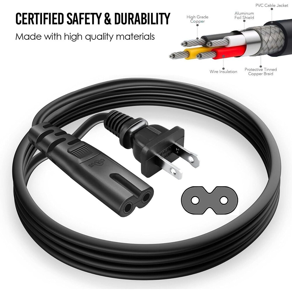 2pcs 2ft 2Prong to IEC C7 Figure 8 Computer TV Speaker Short AC Power Cord Cable