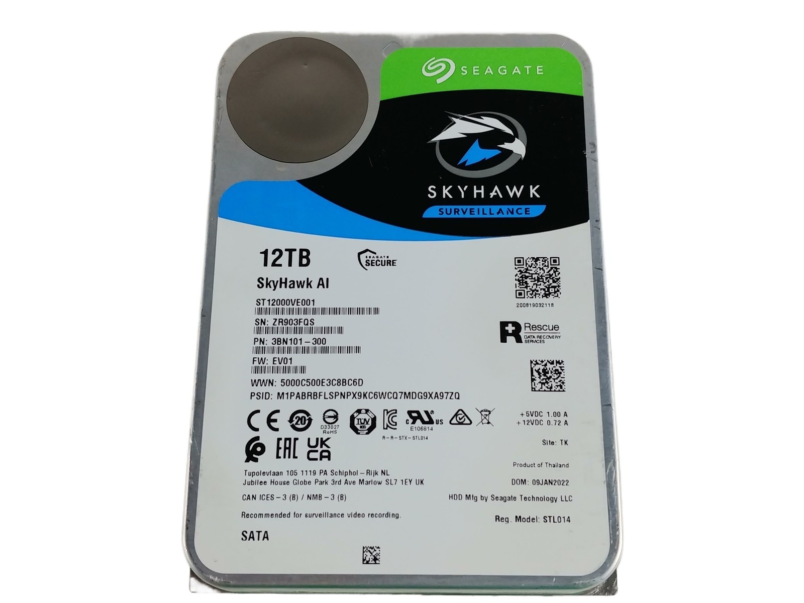 90%NEW Seagate Skyhawk AI ST12000VE001 12 TB SATA III 3.5″ Surveillance Drive