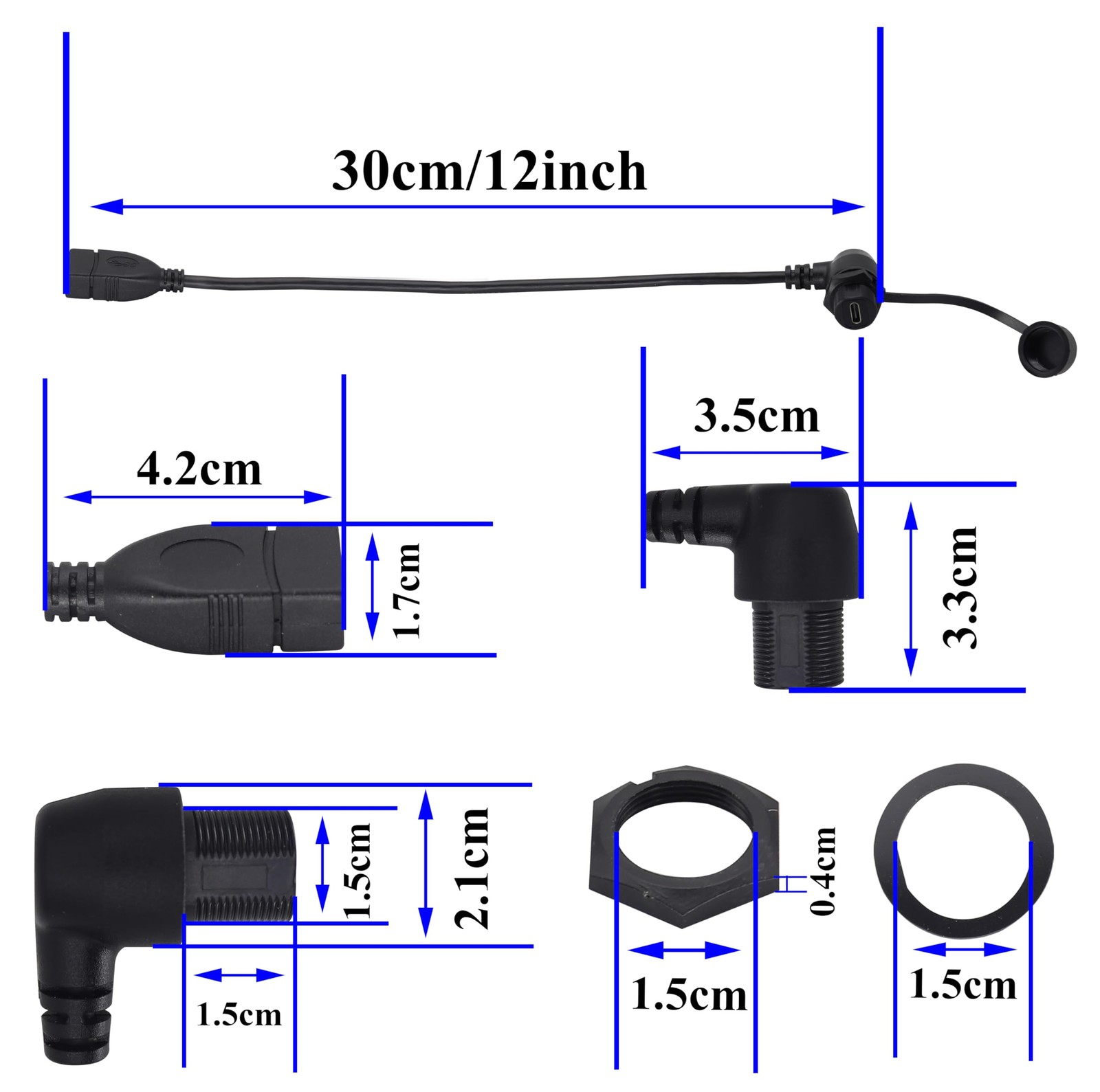 zdyCGTime Right & Left Angled 90 Degree USB Type-C to A 3.0 female 0.3M