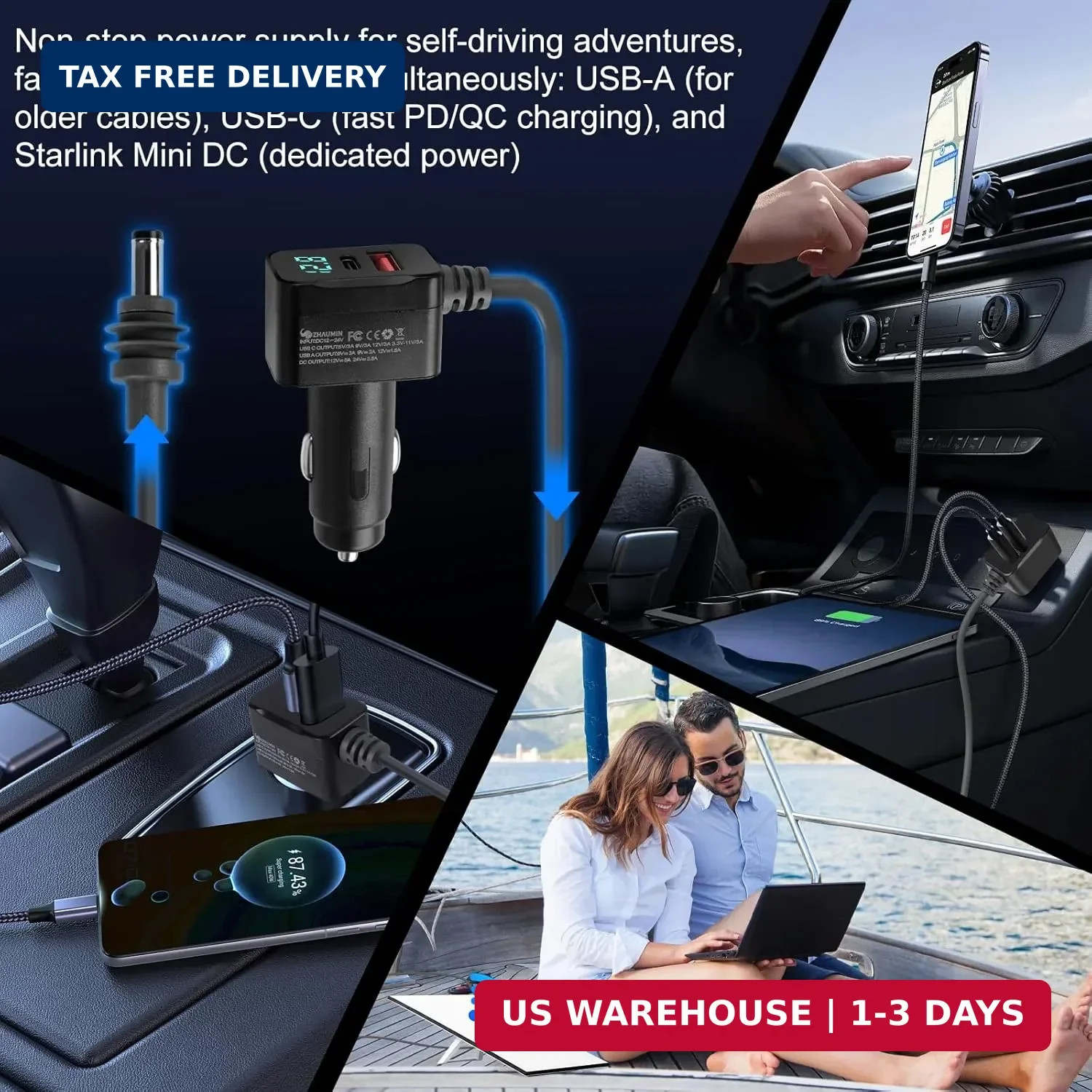 Starlink Mini Car Adapter 10FT 3-in-1 Cable & 12V-24V Adapter with Display | Sta