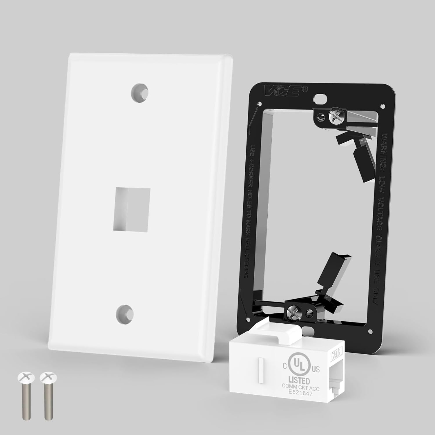 (2x) 1-Port Ethernet Wall Plate 2x CAT6 Single Gang Keystone Network w/ Bracket