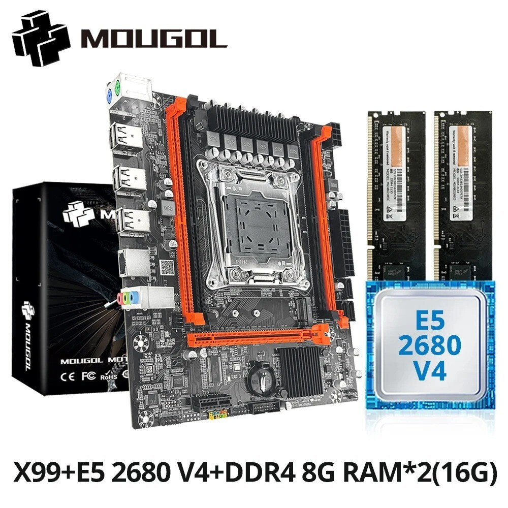 MOUGOL X99 Gaming Motherboard Kit Xeon E5-2680 V4 8GB DDR4 2133MHz ECC M.2 NVME