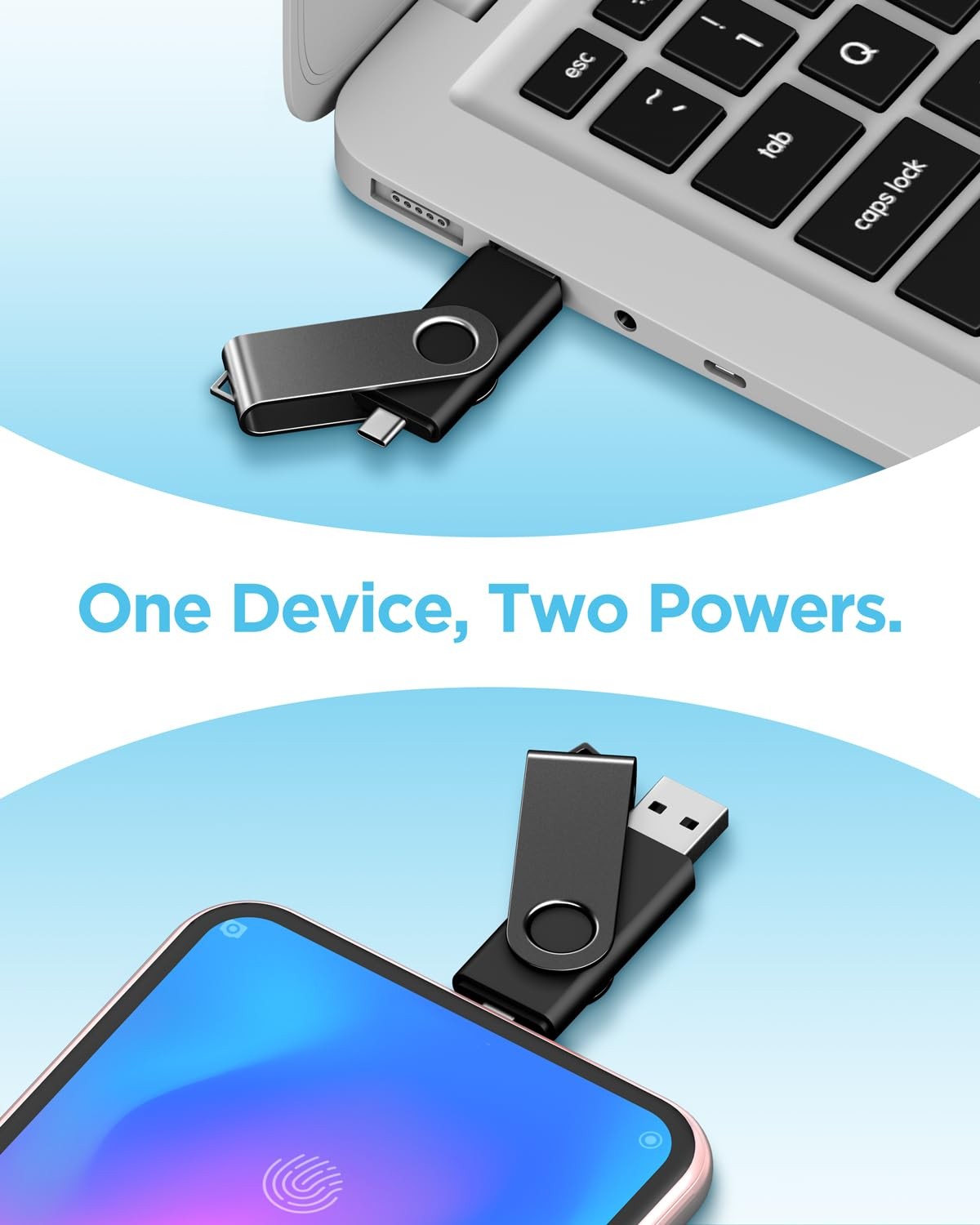 256GB USB 2.0 USB-A & USB-C Flash Drive Dual Connector Portable