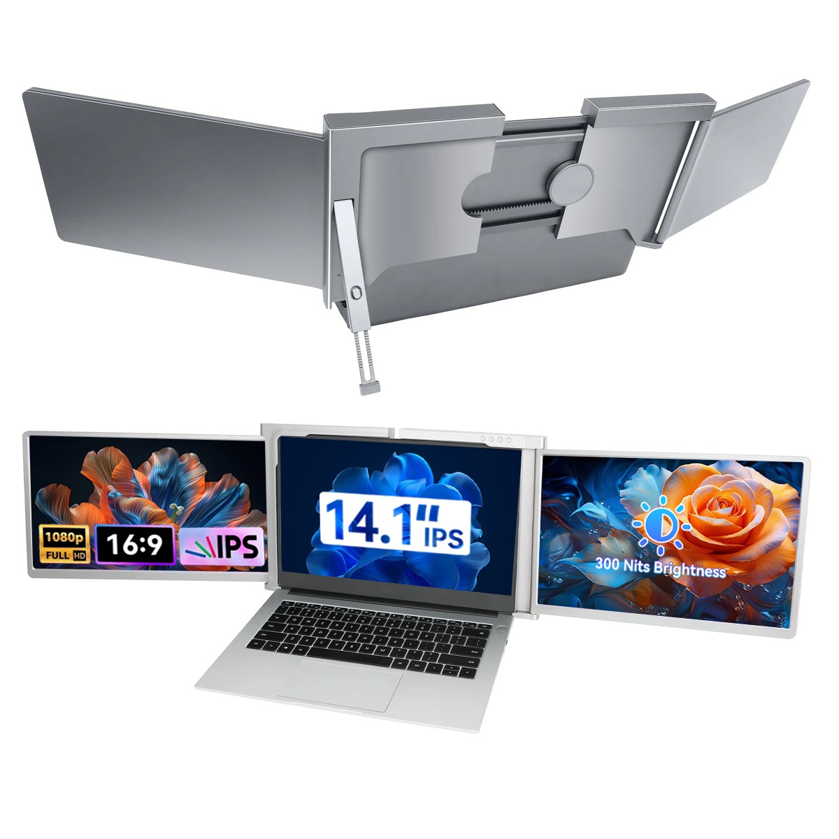 AEEZO 14″ Triple Portable Monitor FHD IPS Laptop Screen Extender Fits 13″-17″