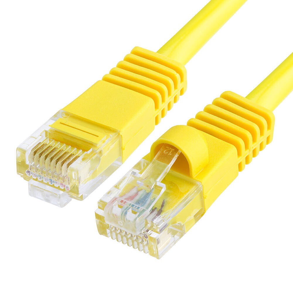 2 Pack Cat5e Patch Cord Yellow 15 Feet Lan Ethernet Cable Network Internet RJ45