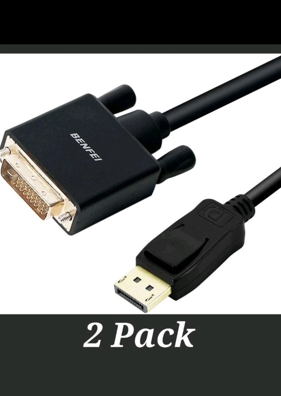2 PACK BENFEI Display Port to DVI Adapter, Dp to DVI Converter Male to Male -x2