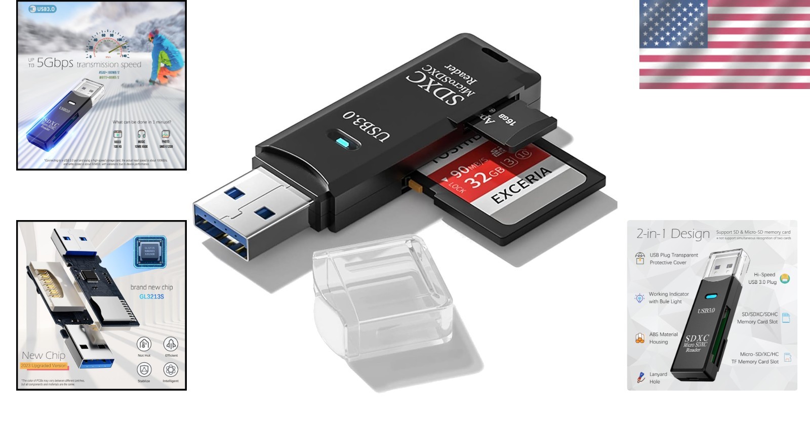 Versatile USB 3.0 Micro SD Card Reader – 5Gbps Dual Slot for Windows and Mac OS