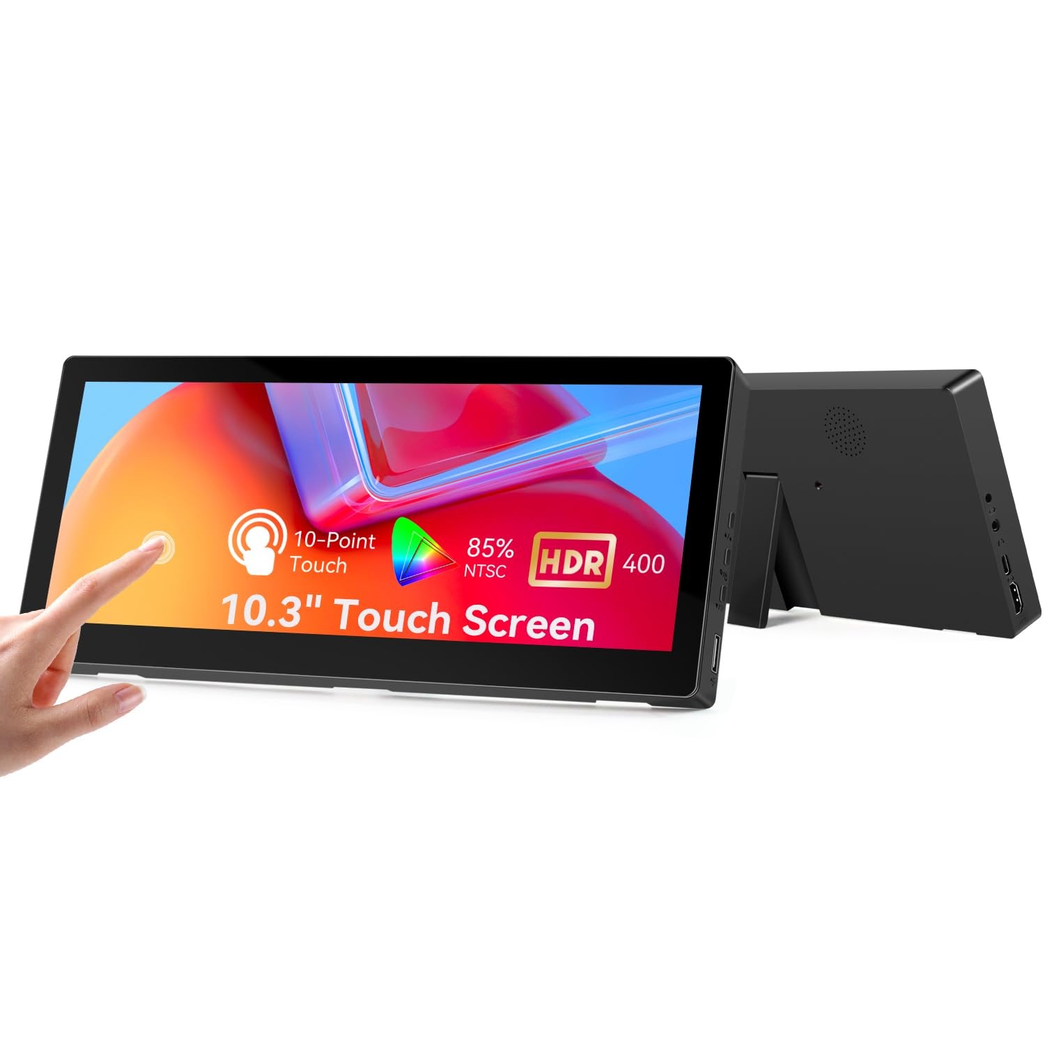 10.3 Inch Small Touchscreen Monitor, 400cd/m², IPS Stretched Bar LCD Mini Tra…
