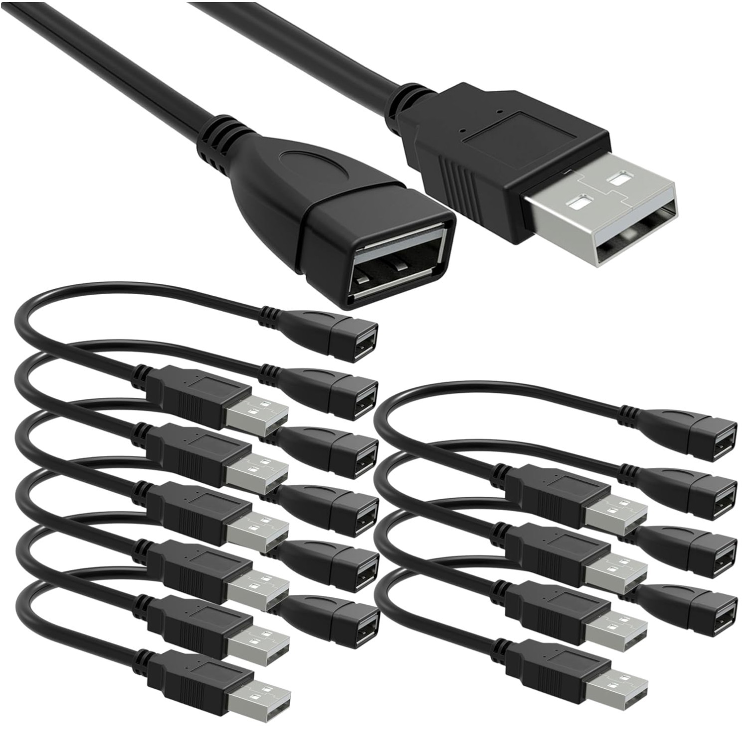 10 Pack of 15cm High-Speed USB 2.0 Male to Female Extension Cables – Tangle-Free