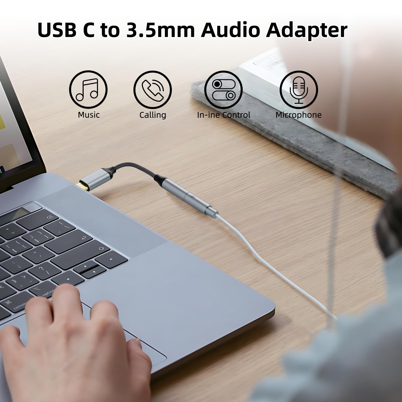 USB C to 3.5mm Headphone Jack Adapter Type C Aux Audio Converter Black Plug Set