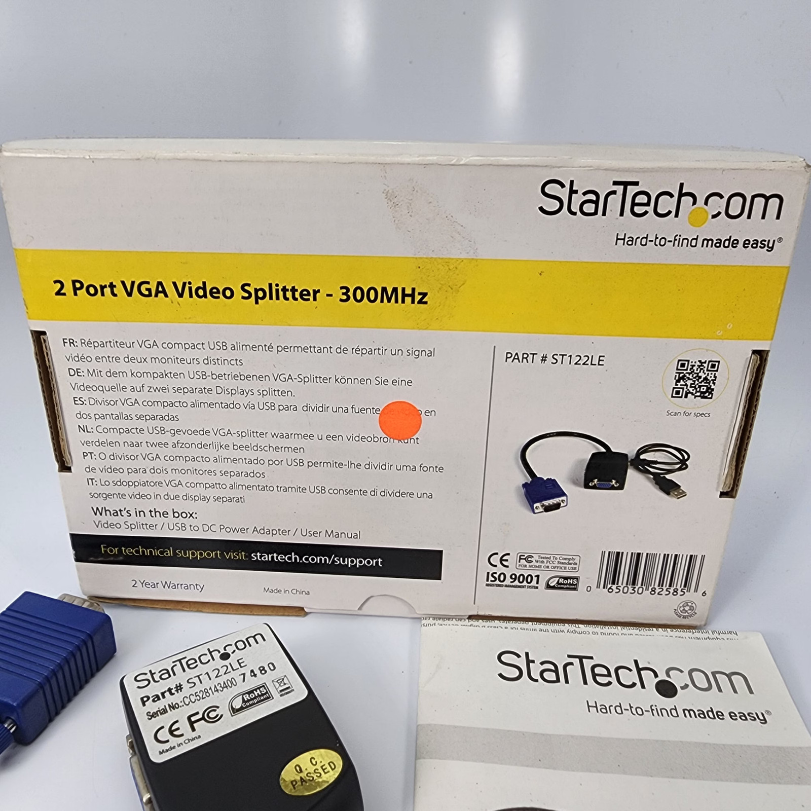StarTech ST122LE 2-Port VGA Video Splitter 300MHz – USB Powered – New Old Stock