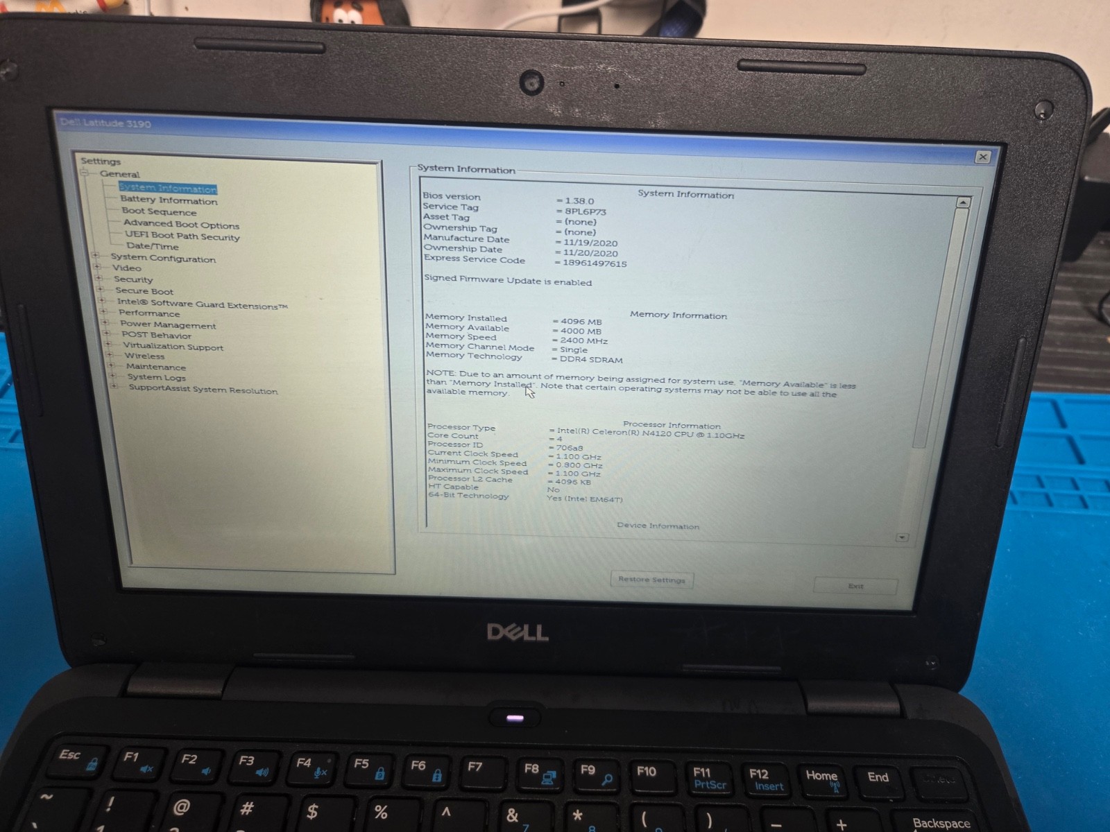 Dell laptop 11 Latitude 3190 intel N5000 4GB RAM 128 GB SSD