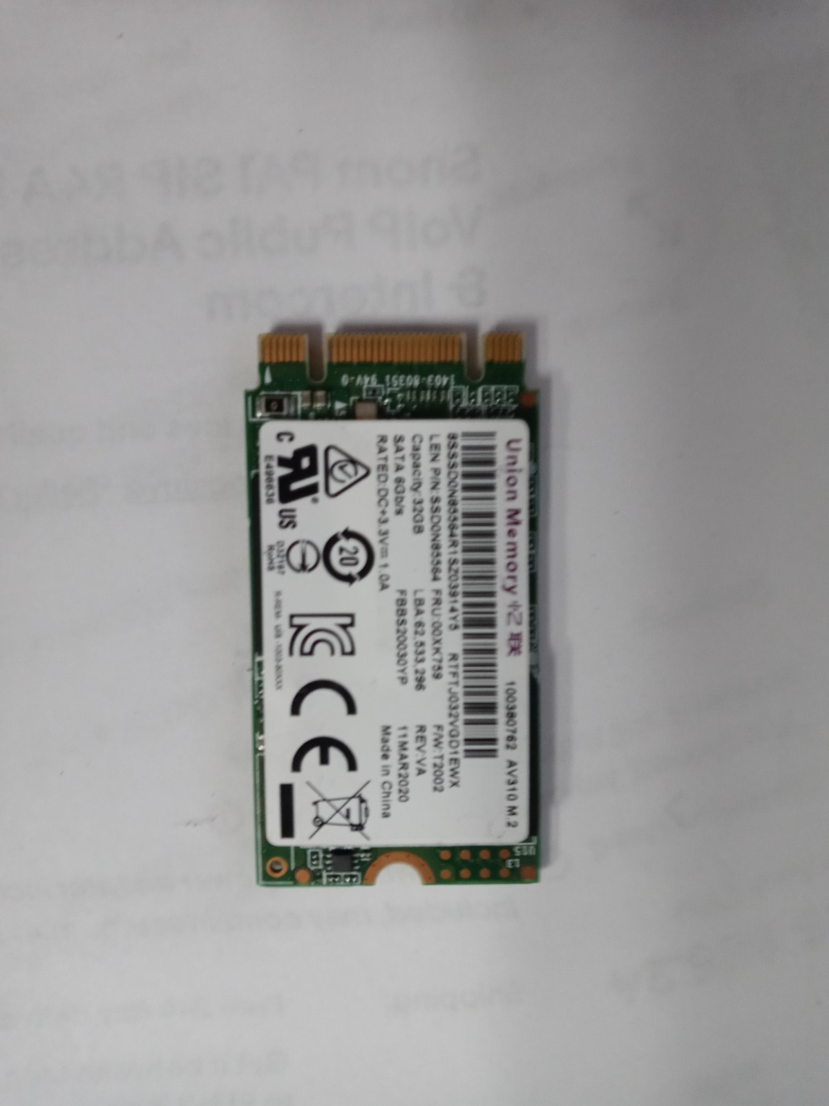 UNION MEMORY SATA 6Gb/s 32GB SOLID STATE DRIVE SSD0N85564 00XK759 LOT OF 127