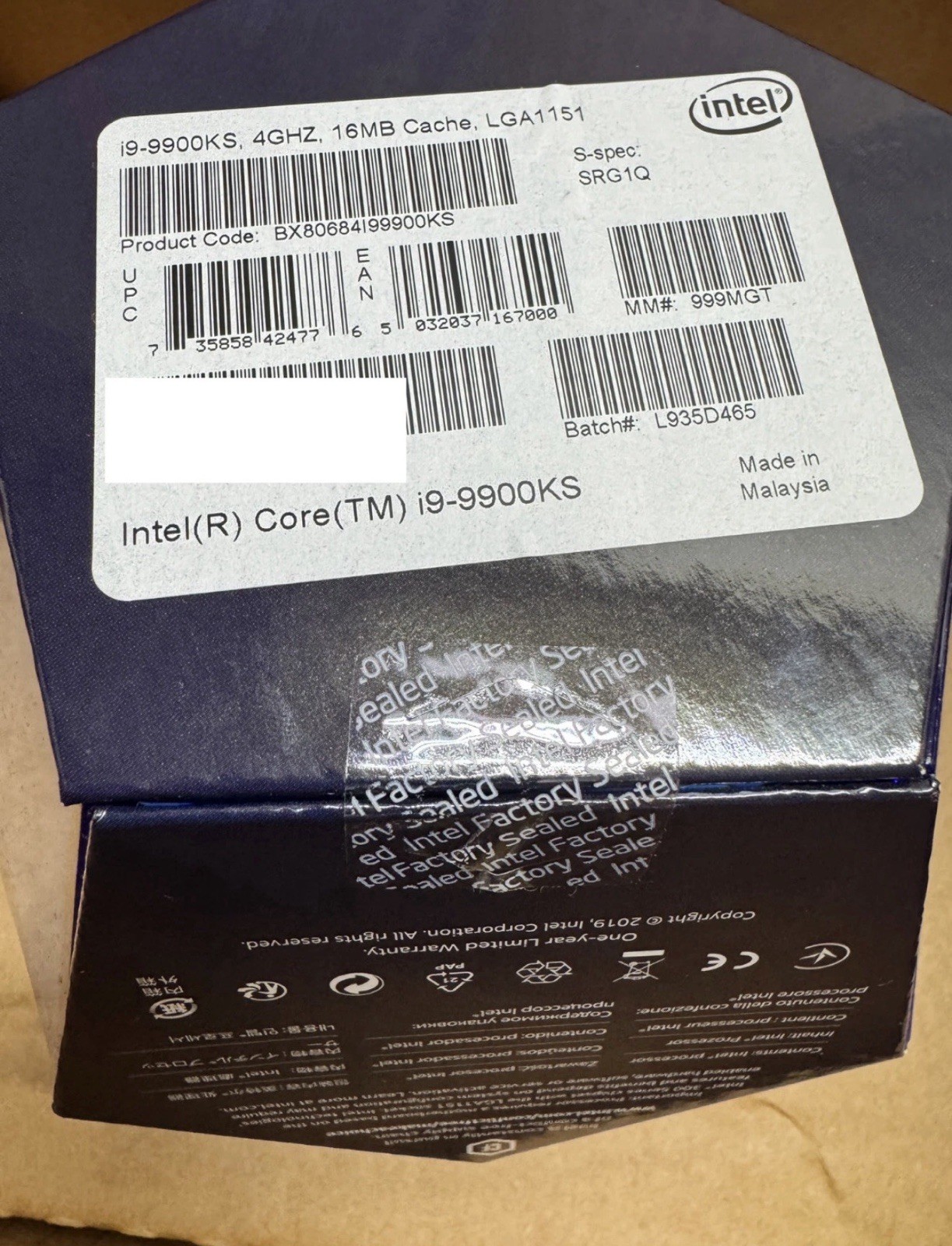 Intel Core i9-9900KS 4.0GHz (5 GHz MAX) 8-Core 16-Threads LGA1151 CPU Processor