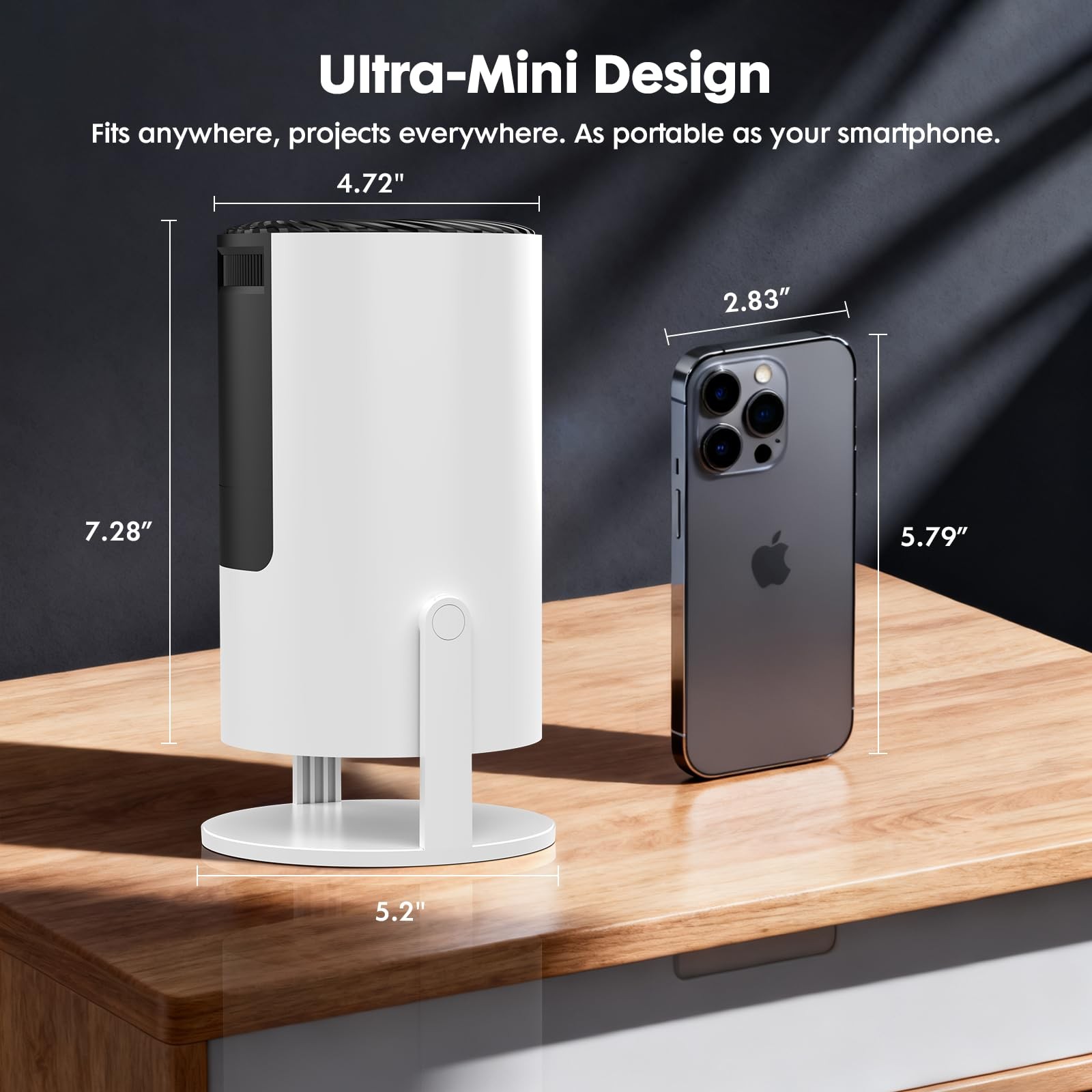 [Built-in Apps] Mini Projector with WiFi and Bluetooth, Portable, White