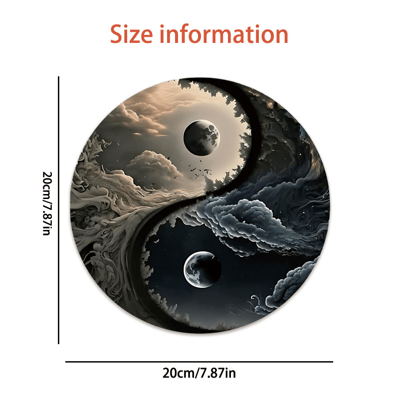 Round Yin Yang Moon Mouse Pad Non-Slip Gaming Desk Mat Office Home Decor Gift