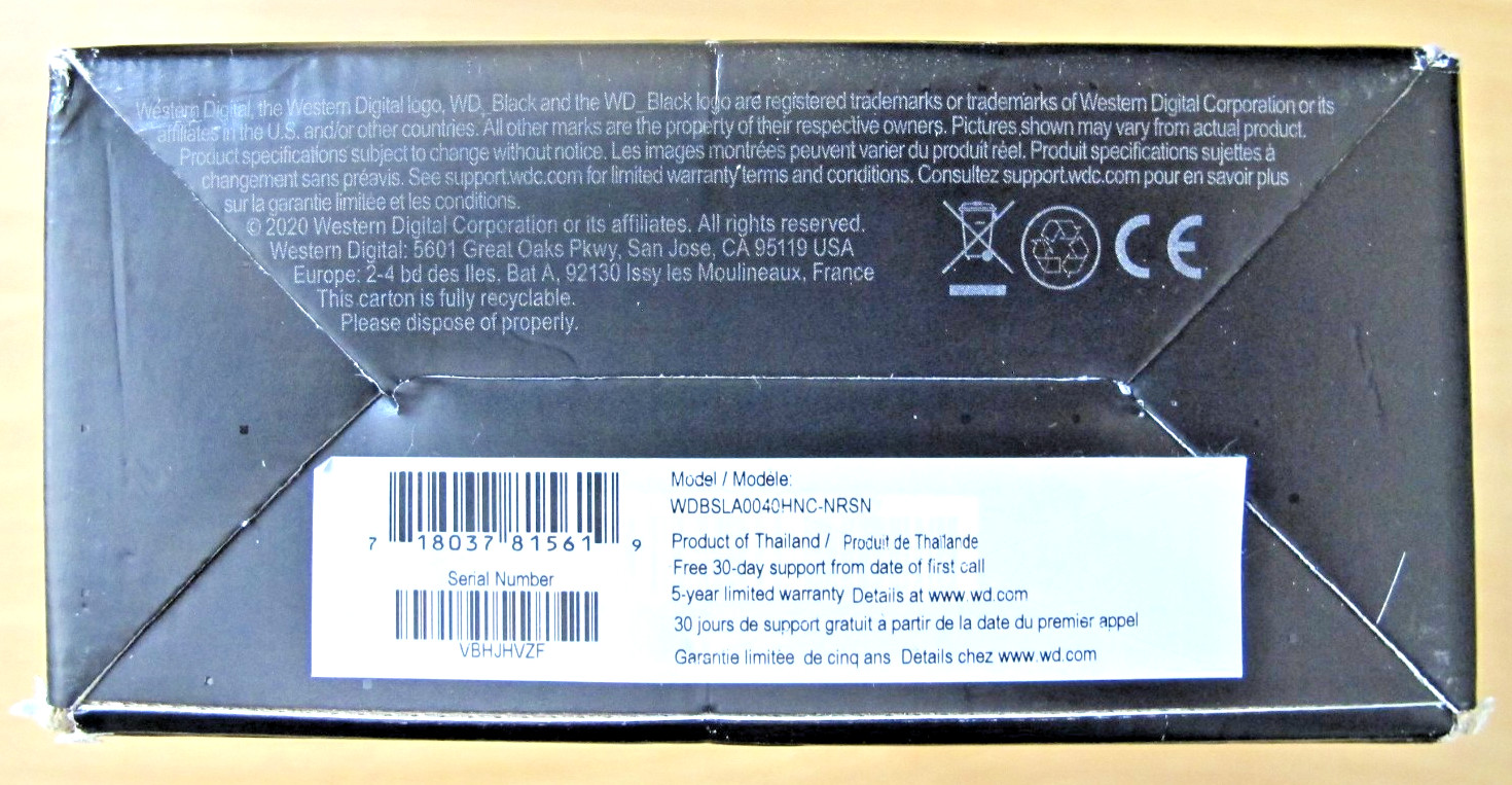 Western Digital (WDBSLA0040HNCNRSN) 3.5 GAMING HARD DRIVE New Open Box