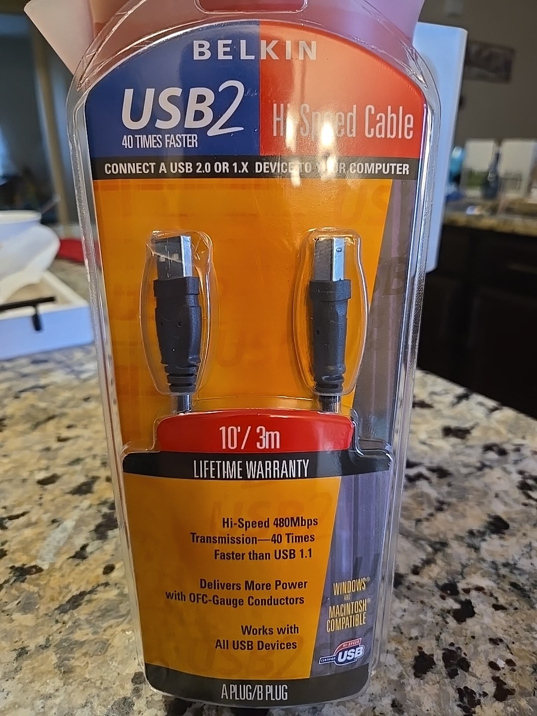 Belkin USB2 Hi-Speed Gold Plated Contacts Cable A-Male B-Male 10 Feet / 3 Meters