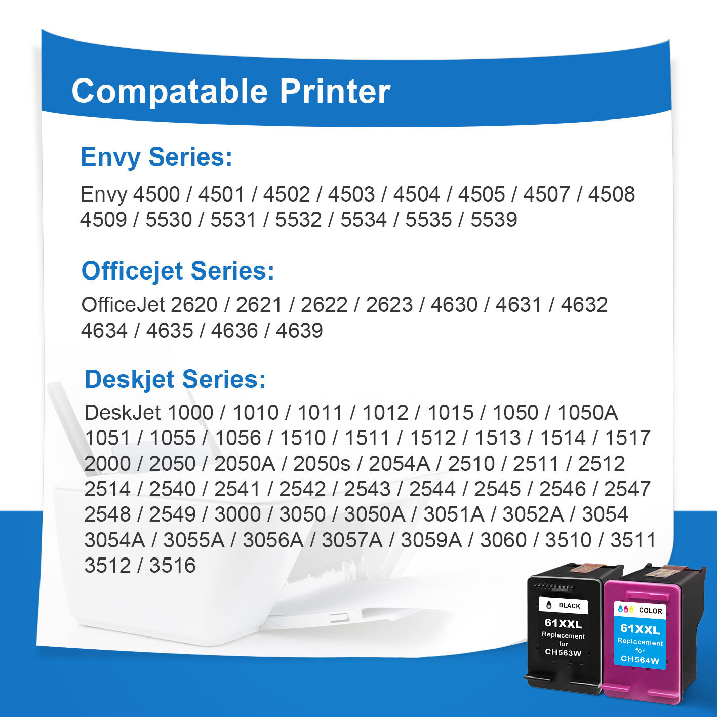 61XL 61 XL Ink Cartridges for HP 61 Ink ENVY 4500 4501 4502 5530 5531 5535 5539
