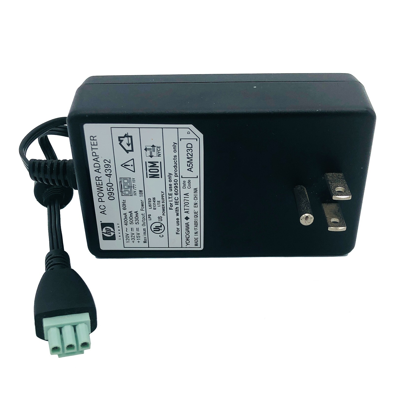 Genuine 18W HP AC DC Adapter Model 0950-4392 32V 15V 500mA 530mA OEM 3-Pin Plug