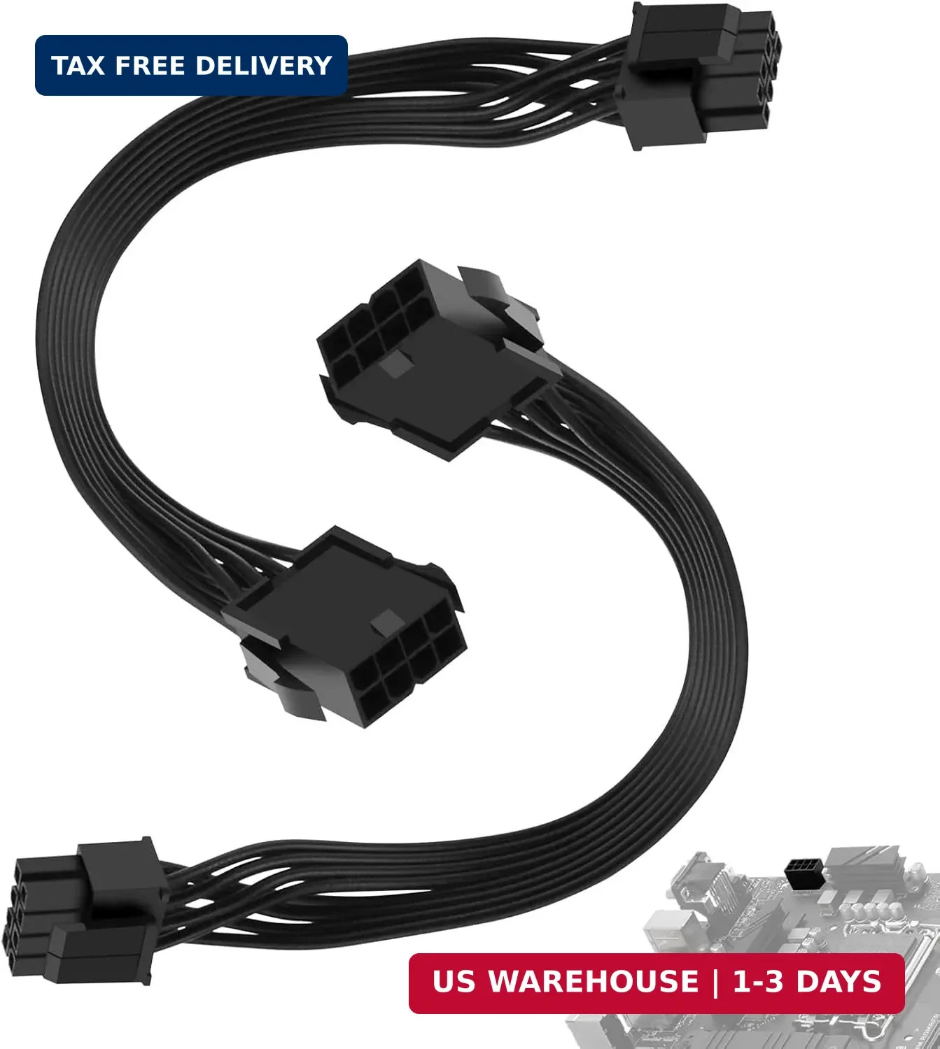2 Pack CPU 8 Pin ATX Power Extension Cable, EPS 8 PIN Male (4+4) to 8 PIN Female
