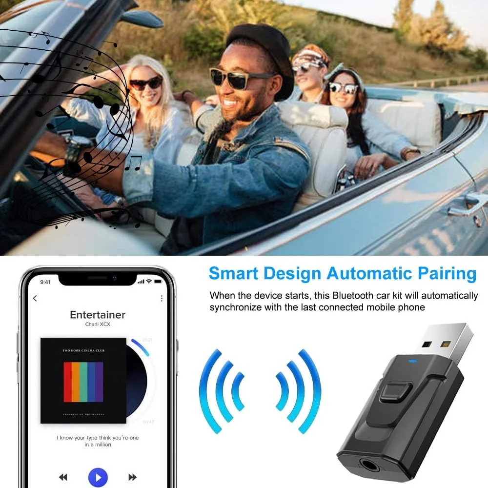 Bluetooth Transmitter Call Music Receiver 3.5mm Jack AUX Adapter Car Smartphones