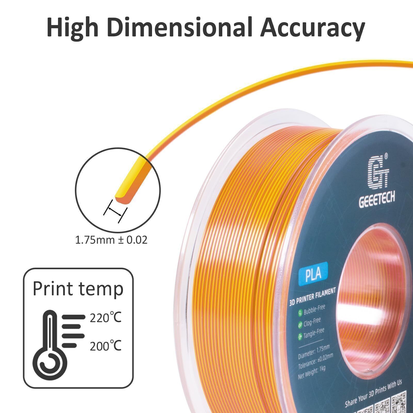 GEEETECH 3D Printer Filament 1KG PLA Silk Dual/Tricolor Silk Gradient Silky PLA