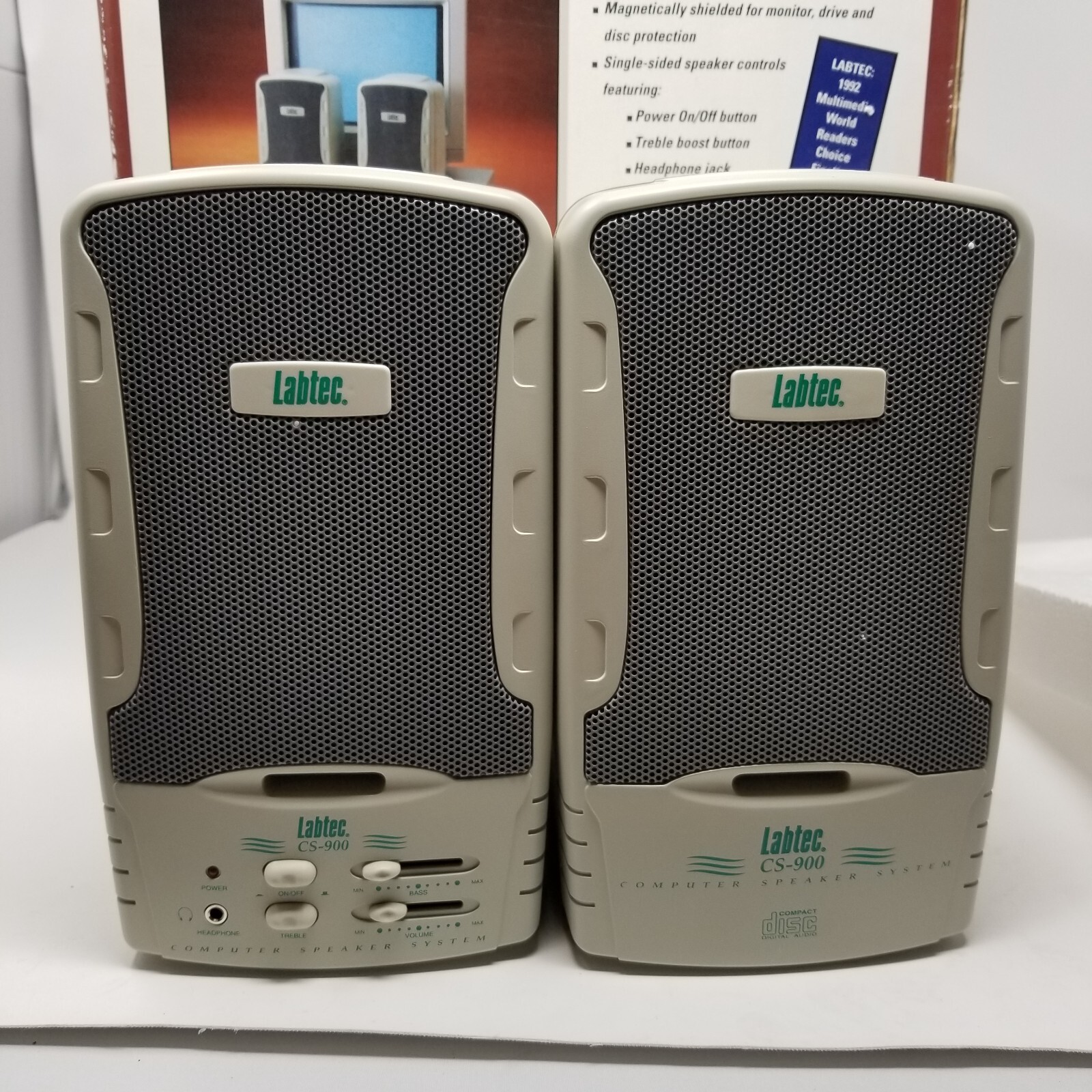 Vintage Labtec CS-900 Computer Speakers In Box w/ All Cables See Pics
