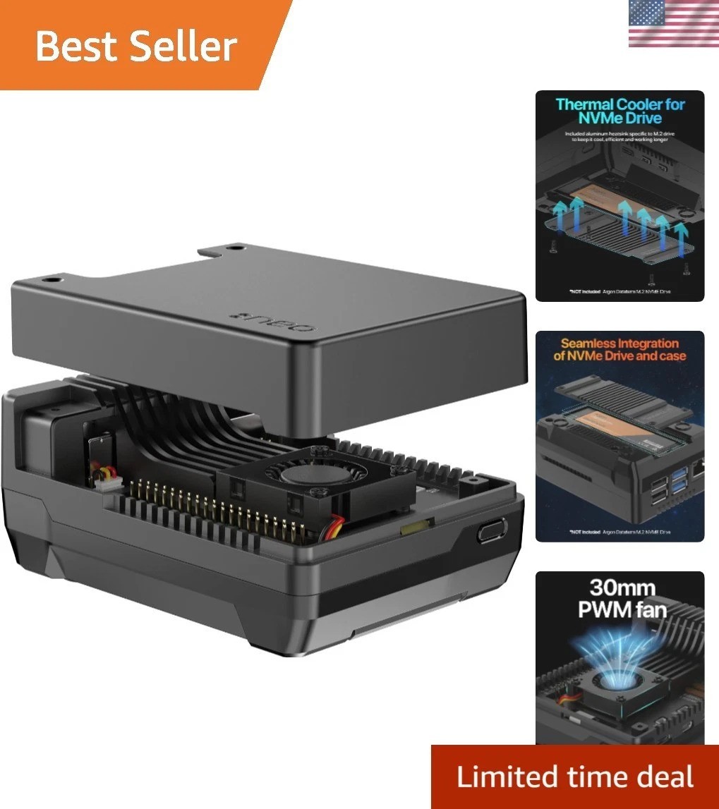 Sleek Argon NEO 5 Aluminum Case for Raspberry Pi 5 with Integrated Cooling Fan