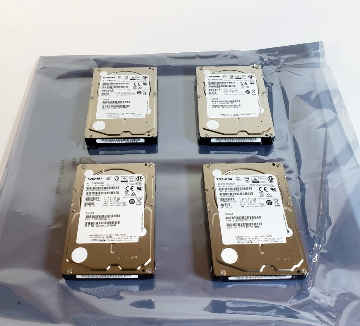 Lot of 4 Toshiba AL13SXB600N 2.5″ 600GB 15K SAS 6Gbps Hard Drives
