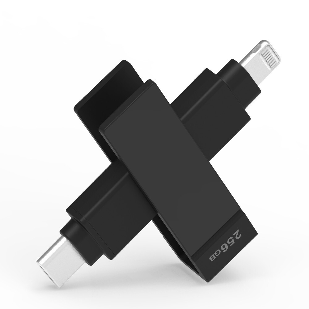iXflash 256GB iPhone iPad Flash Drive Memory Stick Storage Lightning USB-C Black