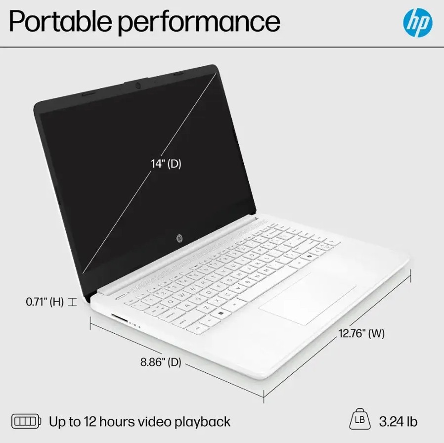 HP 14 Thin&Portable, Laptop Intel Celeron N4500, 4GB DDR4 64GB eMMC Win 11 Home