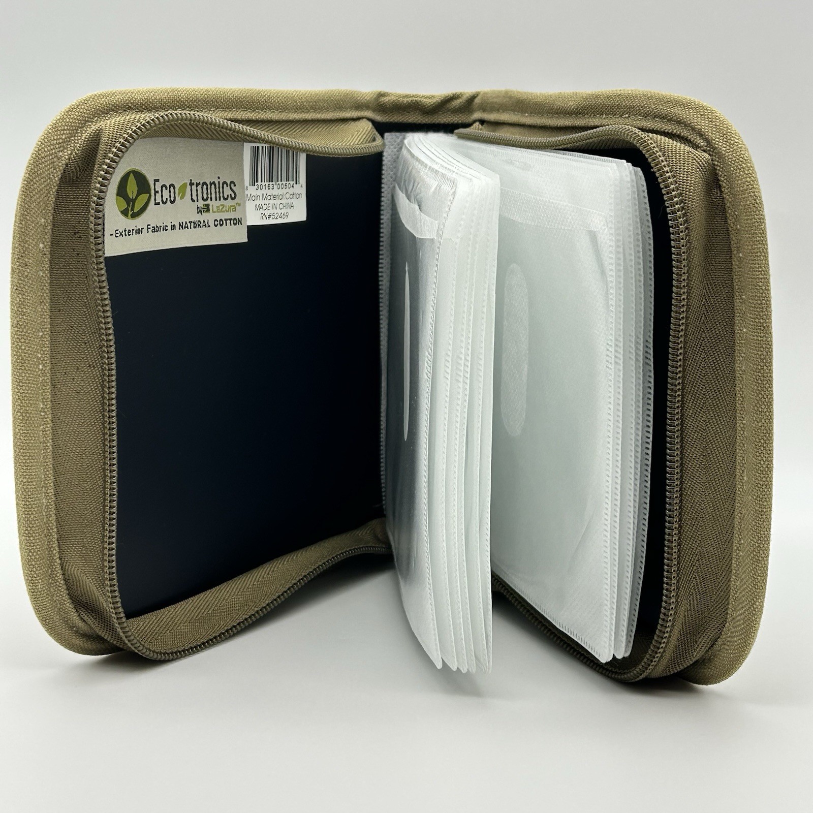 Eco-Tronics by LeZura – 22 CD DVD Soft Zipper Case Army Green Natural Cotton Y2K